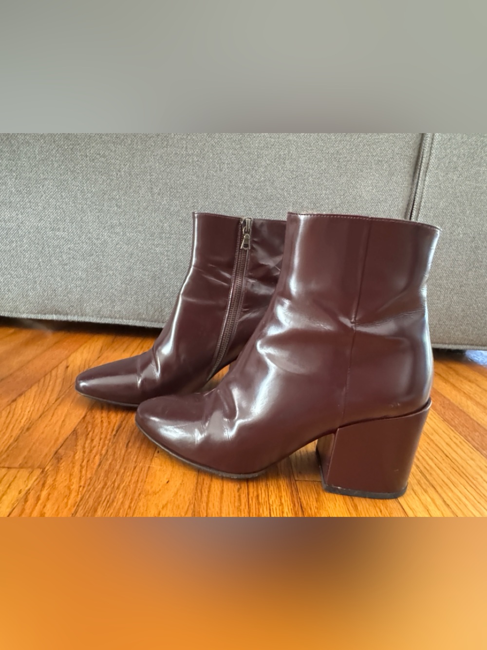 Dries Van Noten Burgundy Leather Block-Heel Ankle Boots